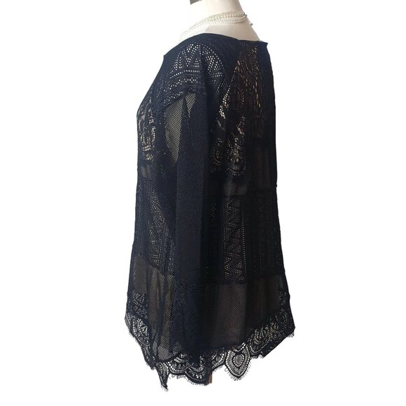 Lane Bryant Womens Plus 18/20 Tunic  Black Sheer Lace Long Sleeve Elegant - Picture 4 of 6